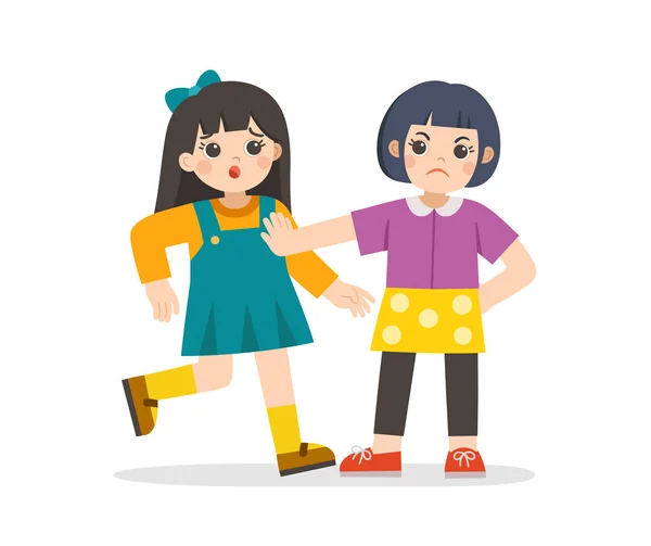 Girl pushing another girl. Problem of bullying at school. Stock Illustration