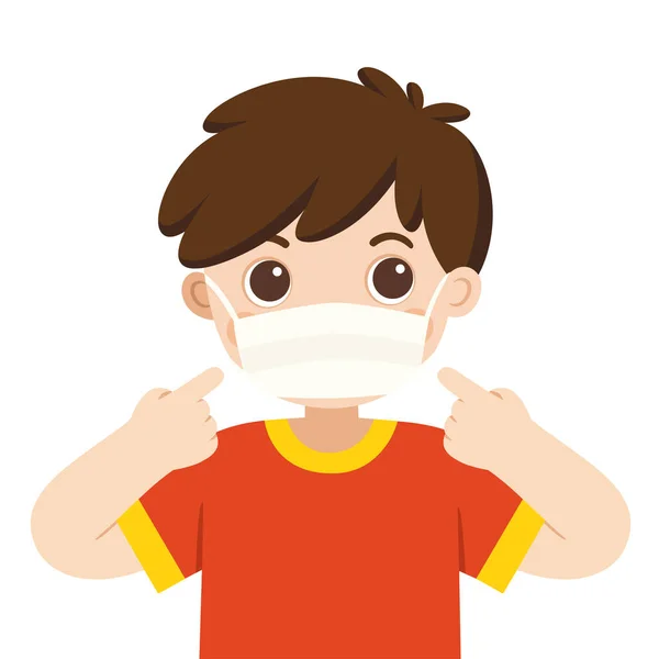 A cute boy wear medical mask. Hygiene mask. Virus protection. — Stock Vector