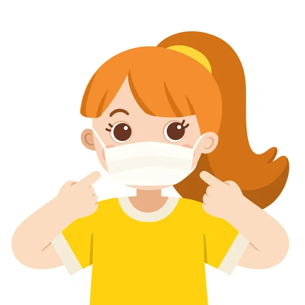 A cute girl wear medical mask. Hygiene mask. Virus protection. — Stock Vector