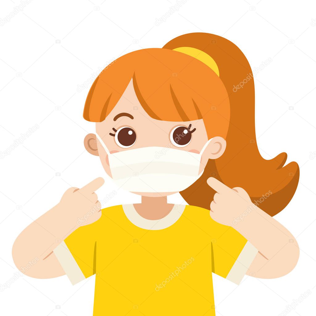 A cute girl wear medical mask. Hygiene mask. Virus protection.