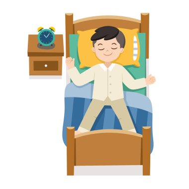 Küçük bir çocuk bu gece rüyalarda uyuyor, iyi geceler ve tatlı rüyalar. İzole edilmiş vektör..