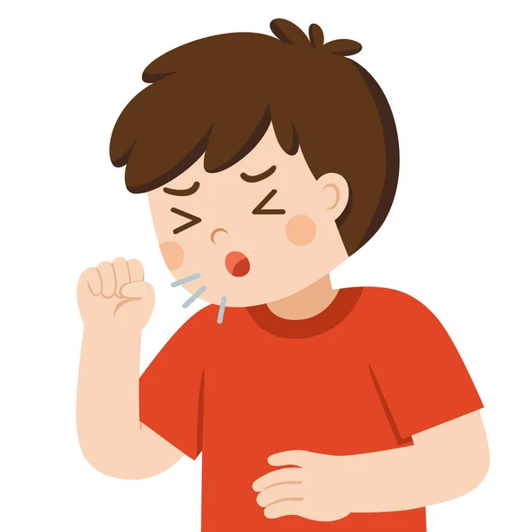 白い背景で風邪の症状として咳をしている病気のかわいい少年 インフルエンザの症状 — ストックベクタ