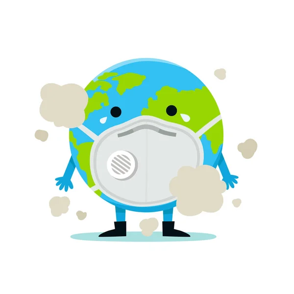 インフルエンザ 大気汚染 汚染された空気 世界の汚染 Pm10 Pm2 5を防ぐためにフェイスマスクの地球 世界環境デーのコンセプト — ストックベクタ