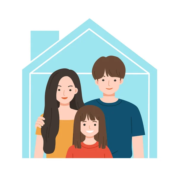 Familia Feliz Permaneciendo Juntos Cuarentena Autoaislamiento Stay Home Campaña Sensibilización — Vector de stock