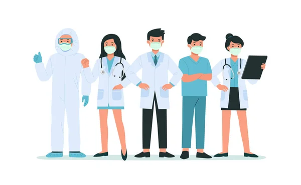 Covid-19 ve Coronavirus hastalıklarına karşı maske takan cesur doktorlar ve hemşireler. Onlar kahraman. Sağlık ve Güvenlik. Sağlık bakterisi virüs koruması.