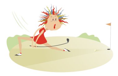 Komik karikatür kadın golf oynuyor 