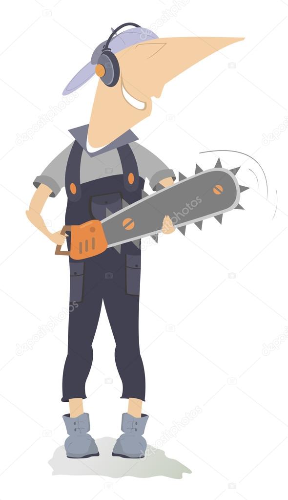 Angry man with chainsaw
