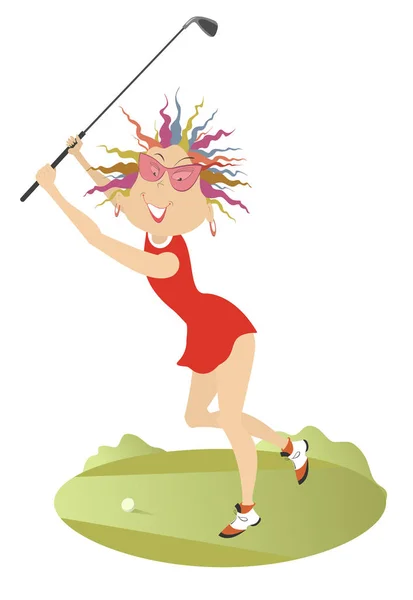 Lachende vrouw golfen — Stockvector