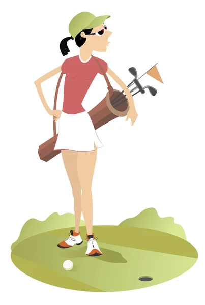 若い女性のためのゴルフを再生するための良い一日 — ストックベクタ