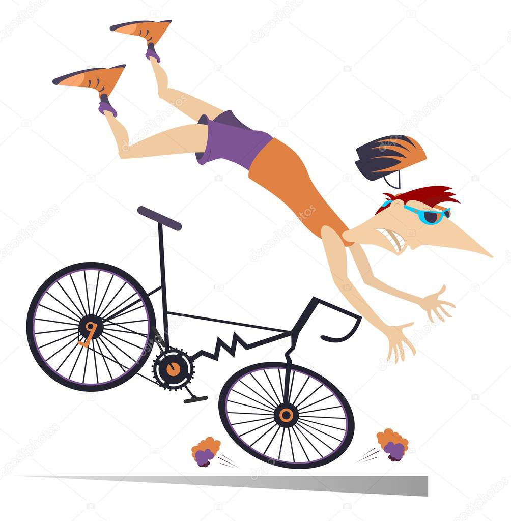 Man falling down from the bicycle isolated