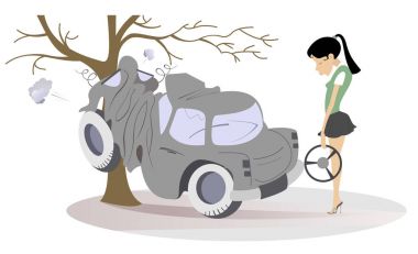 Çizgi film genç kadın bir trafik kazası var