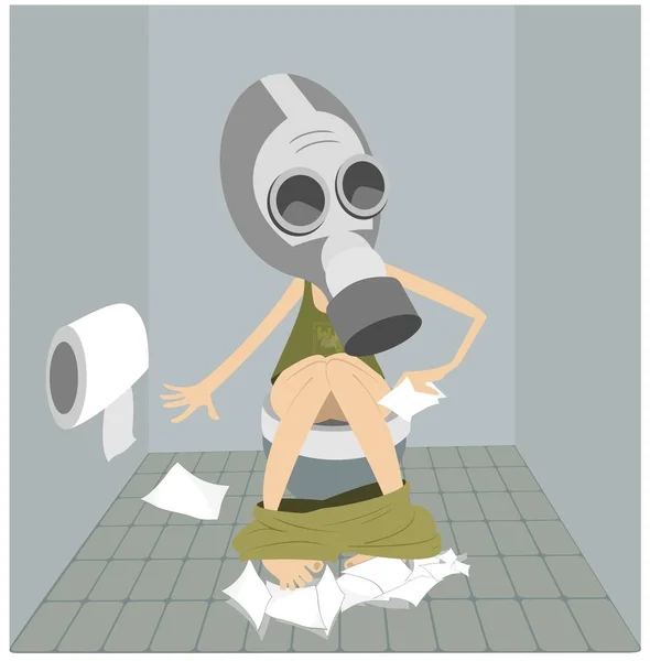 Homme ou femme souffrant de diarrhée (intoxication alimentaire) assis dans les toilettes — Image vectorielle