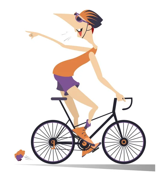 Uomo dei cartoni animati guida una bicicletta isolata — Vettoriale Stock