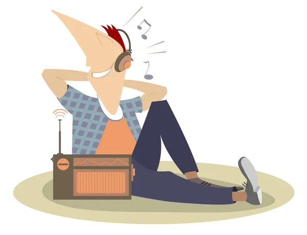 Listening the radio man isolated — Stock Vector