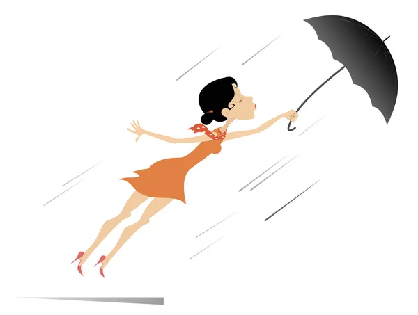 Young woman, umbrella and windy day isolated — Stock Vector