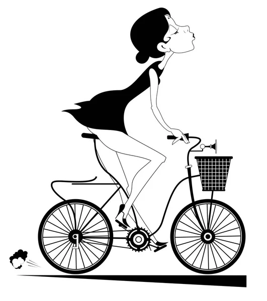 Pretty young woman rides a bike isolated — Stock Vector