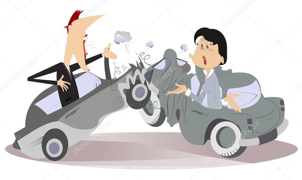 Road accident, young man and woman