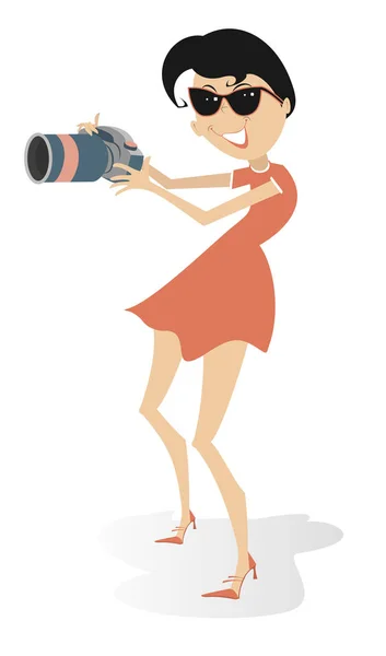 Giovane donna con una macchina fotografica isolata — Vettoriale Stock