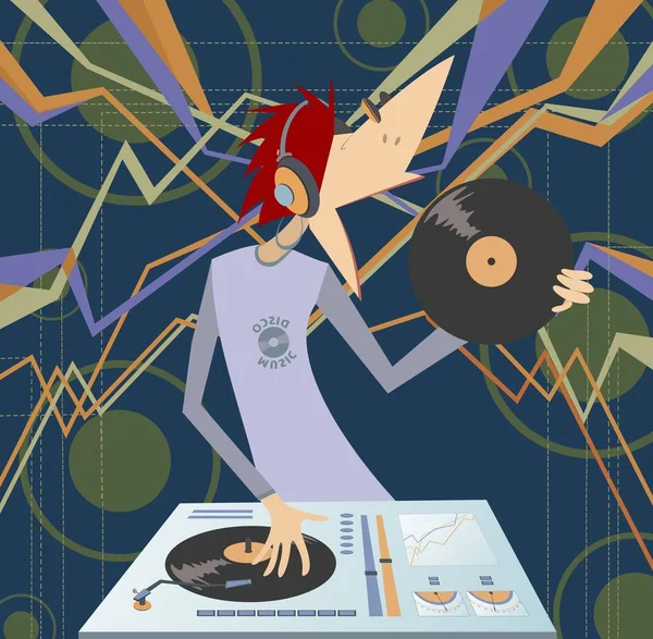Мультфильм смешной DJ иллюстрация — стоковый вектор