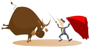 Bir kılıç ve boğa illüstrasyon Boğa güreşçisi. Boğa güreşçisi ve izole bir boğa