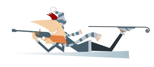 Shooting Biathlon Competitor Isolated Shooting Lying Position Biathlon Competitor Cartoon — Stock Vector