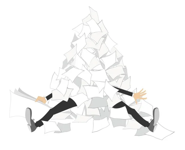 Biznesmen i stos papierów na białym tle — Wektor stockowy