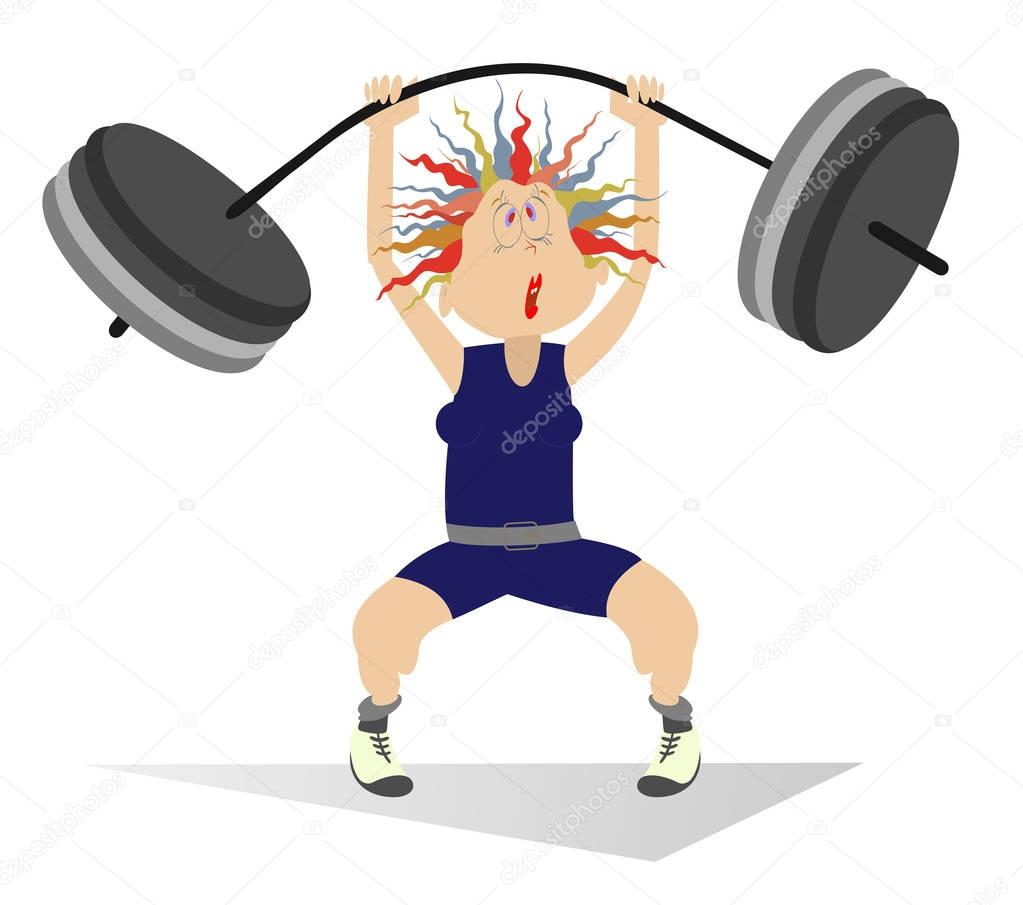 Cartoon woman weightlifter isolated