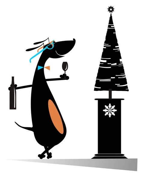Hunden Håller Jul Och Nyår Dagen Isolerade Komisk Hund Med — Stock vektor