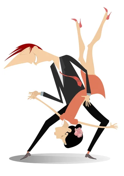 Baile Joven Pareja Ilustración Aislada Romántico Baile Joven Hombre Sostiene — Vector de stock