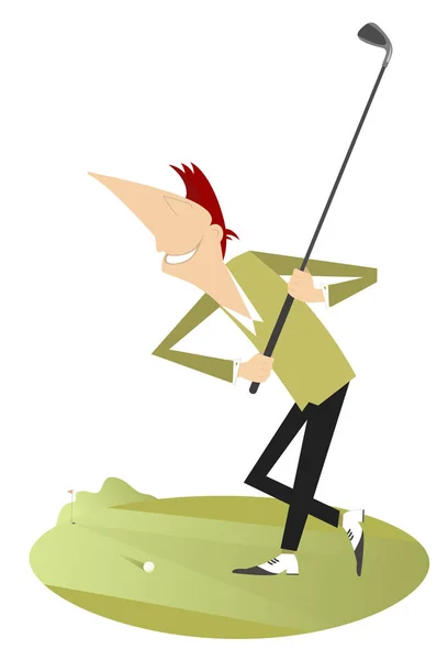 Karikatur Lächelnder Golfer Illustration Isoliert Lächelnder Golfer Der Einen Guten — Stockvektor