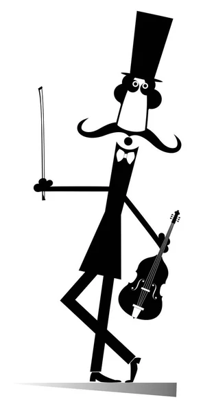 Dibujos Animados Larga Ilustración Violinista Bigote Aislado Hombre Bigote Sonriente — Vector de stock