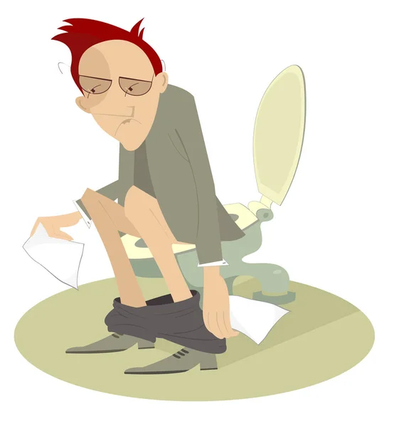 Hombre Molesto Con Diarrea Intoxicación Alimentaria Sentado Inodoro Ilustración Hombre — Archivo Imágenes Vectoriales