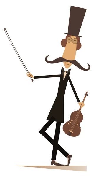 Cartoon Lunghi Baffi Violinista Illustrazione Isolata Baffi Sorridenti Uomo Nel — Vettoriale Stock