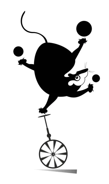 Równoważnik Szczur Lub Mysz Jeździ Jednokołowym Żongluje Ilustracją Kulek Zabawny — Wektor stockowy