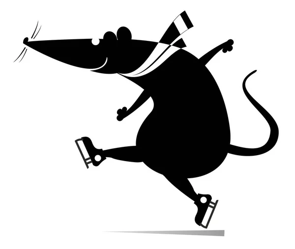 漫画のラットやマウススケーターイラスト 面白いラットやマウスは白のイラストで黒スケート — ストックベクタ