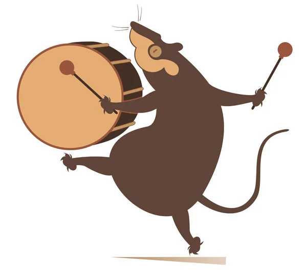Смешная Крыса Мышь Барабанщик Изолированные Иллюстрации Мультфильм Крыса Мышь Бьет — стоковый вектор