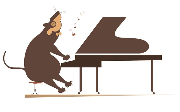 Пианистская Крыса Мышь Играет Фортепиано Изолированной Иллюстрации Пианистская Крыса Мышь — стоковый вектор