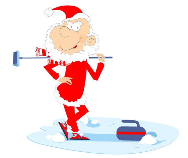 Santa Claus Juega Curling Ilustración Aislada Dibujos Animados Santa Claus — Vector de stock