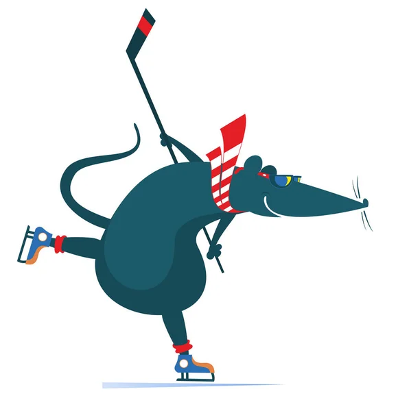 Cartoon Rat Mouse Ice Hockey Player Illustration Cartoon Rat Mouse — ストックベクタ