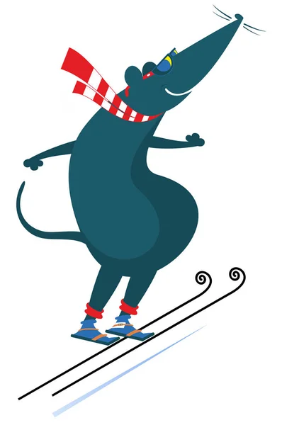 Dessin Animé Rat Souris Une Illustration Sauteur Ski Dessin Animé — Image vectorielle