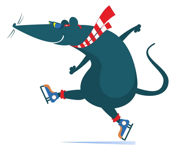 Cartoon Rat Mouse Skater Illustration Funny Rat Mouse Skating Isolated — ストックベクタ