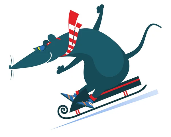 Cartoon Rat Mouse Rides Sledge Illustration Cartoon Rat Mouse Rides — ストックベクタ