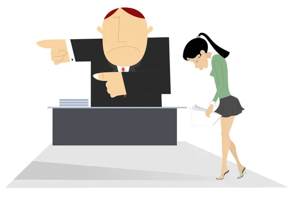 Irritado Chefe Empregado Mulher Ilustração Chefe Irritado Repreende Sua Mulher —  Vetores de Stock