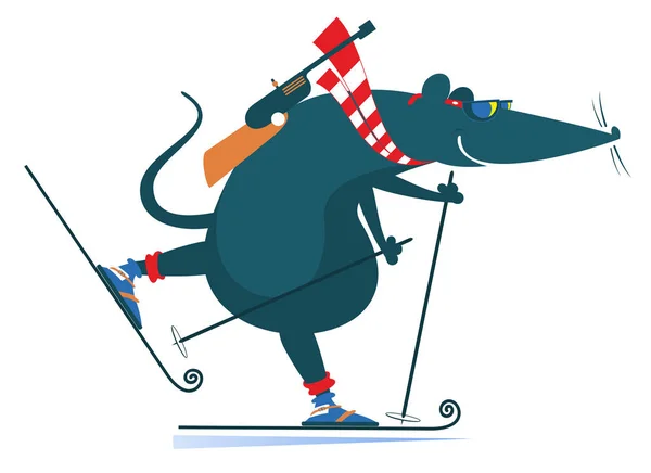 Biathlon Competitor Rat Mouse Illustration Biathlon Competitor Cartoon Rat Mouse — ストックベクタ