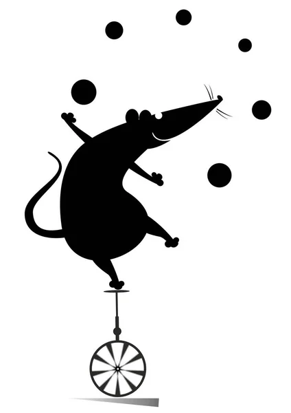 Equilibrist Rat Nebo Myš Jezdí Jednokolce Žongluje Míčky Ilustrace Funny — Stockový vektor