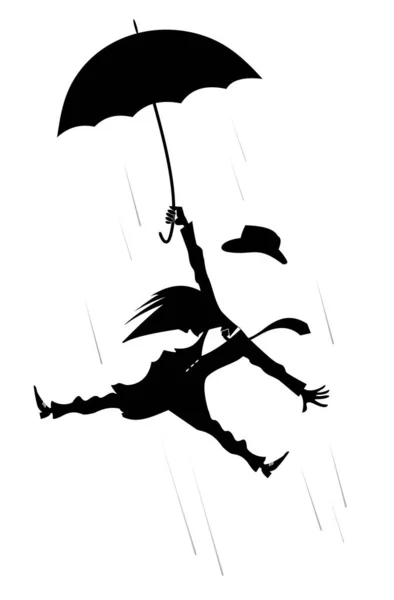 Ветреный День Зонтик Человек Изолированные Иллюстрации Сильный Ветер Потерять Шляпник — стоковый вектор