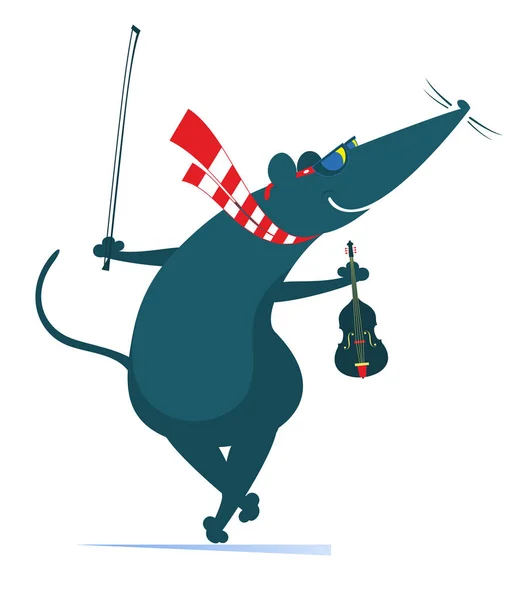 Rata Dibujos Animados Ratón Toca Ilustración Del Violín Rata Cómica — Vector de stock