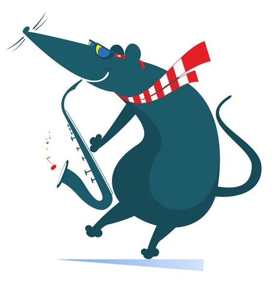 Ratte Oder Maus Ein Saxofonist Isolierte Illustration Lustige Ratte Oder — Stockvektor