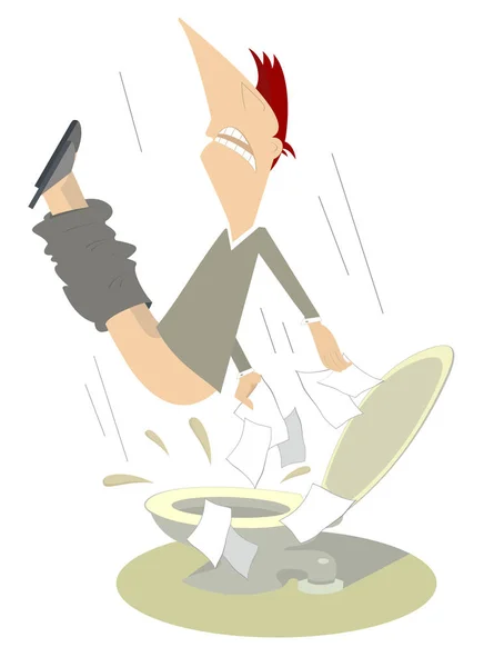 Homme Avec Diarrhée Intoxication Alimentaire Dans Illustration Des Toilettes San — Image vectorielle