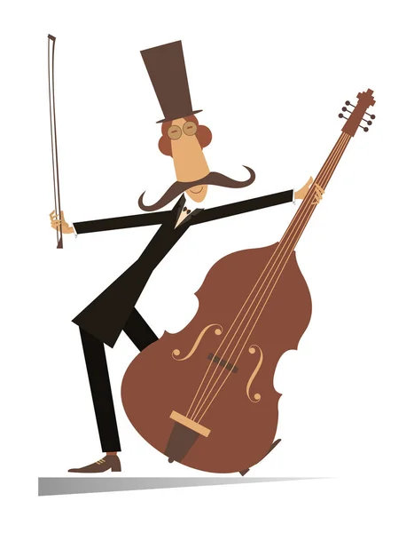 Dibujos Animados Bigote Largo Violonchelista Ilustración Aislada Hombre Bigote Sonriente — Vector de stock